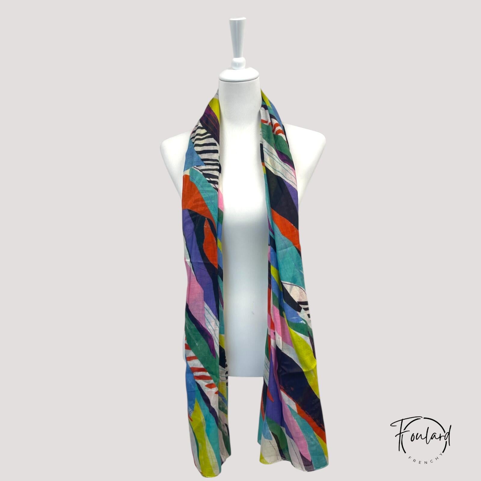 Foulard en coton, imprimé graphique multicolore – Image 3