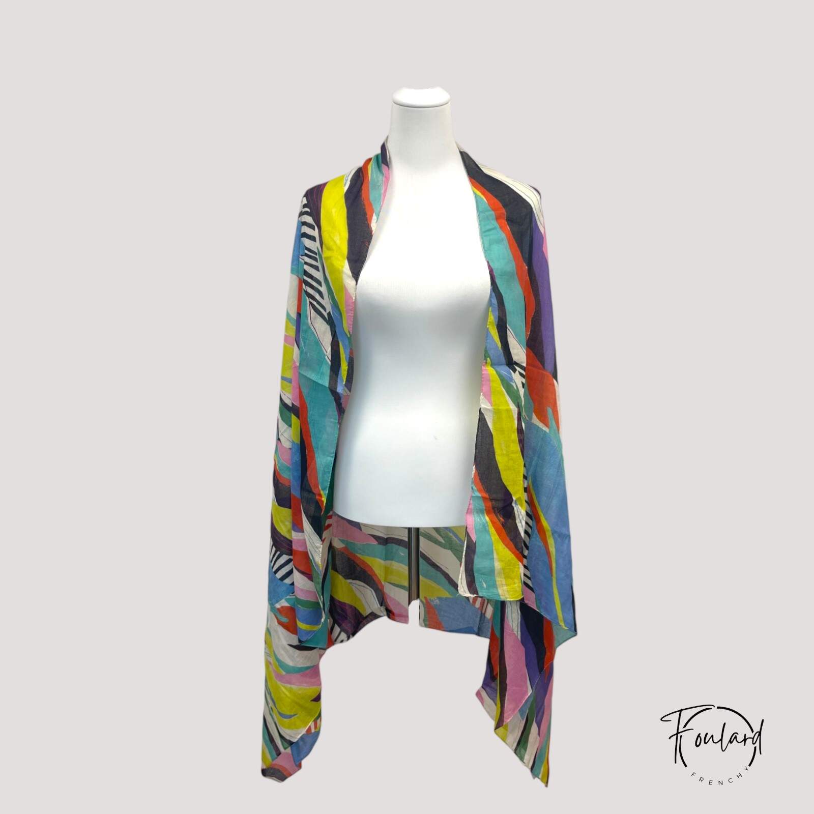 Foulard en coton, imprimé graphique multicolore – Image 4