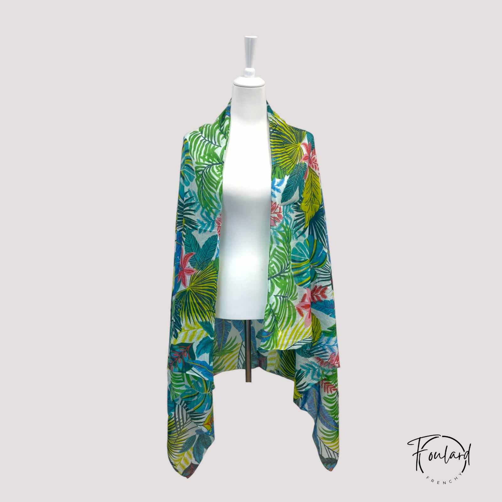 Foulard en coton, feuillage tropical multicolore – Image 2