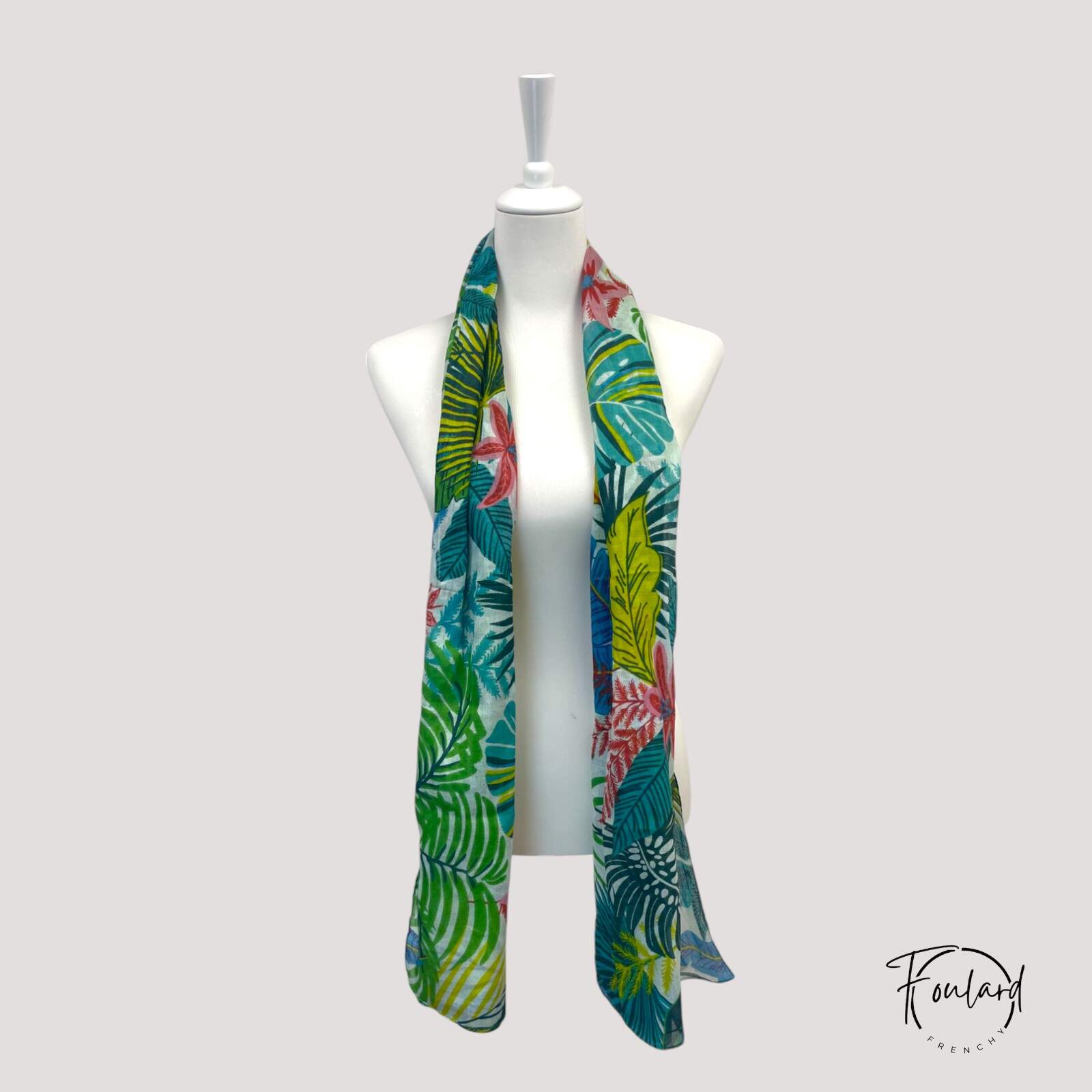 Foulard en coton, feuillage tropical multicolore – Image 3