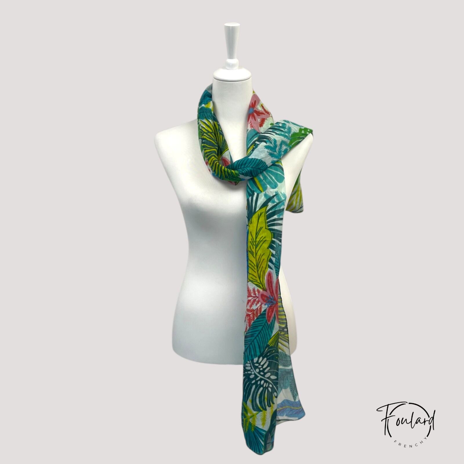 Foulard en coton, feuillage tropical multicolore – Image 4