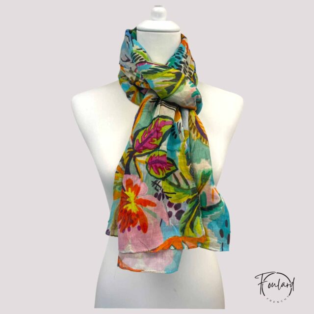 Foulard en coton, fleuri multicolore