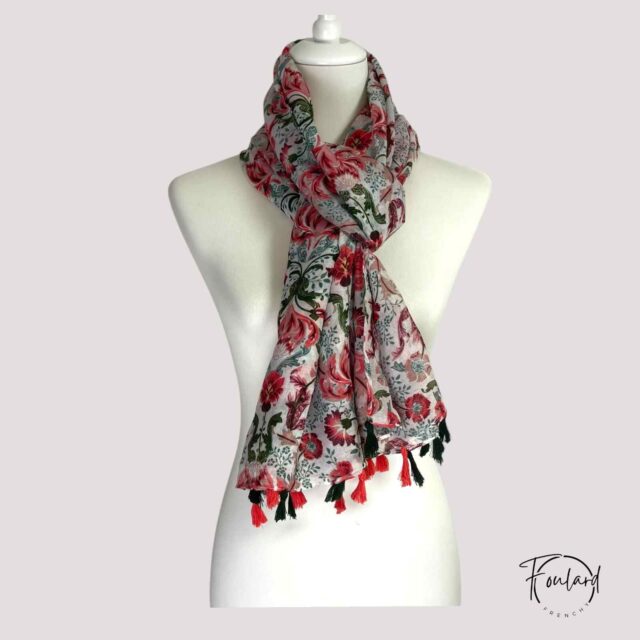 Foulard imprimé floral, rouge et vert
