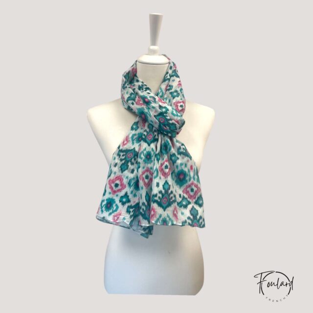 Foulard imprimé ethnique, rose et vert