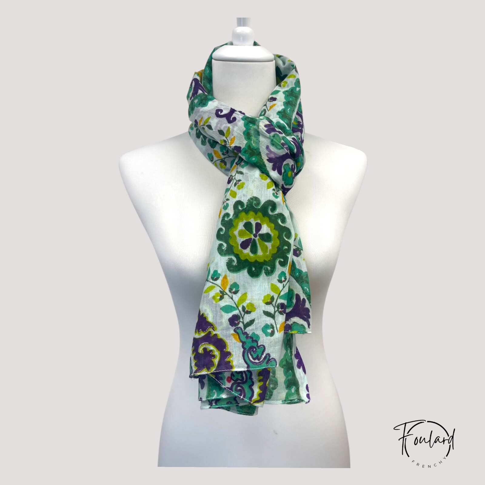 Foulard oriental, vert et violet – Image 2