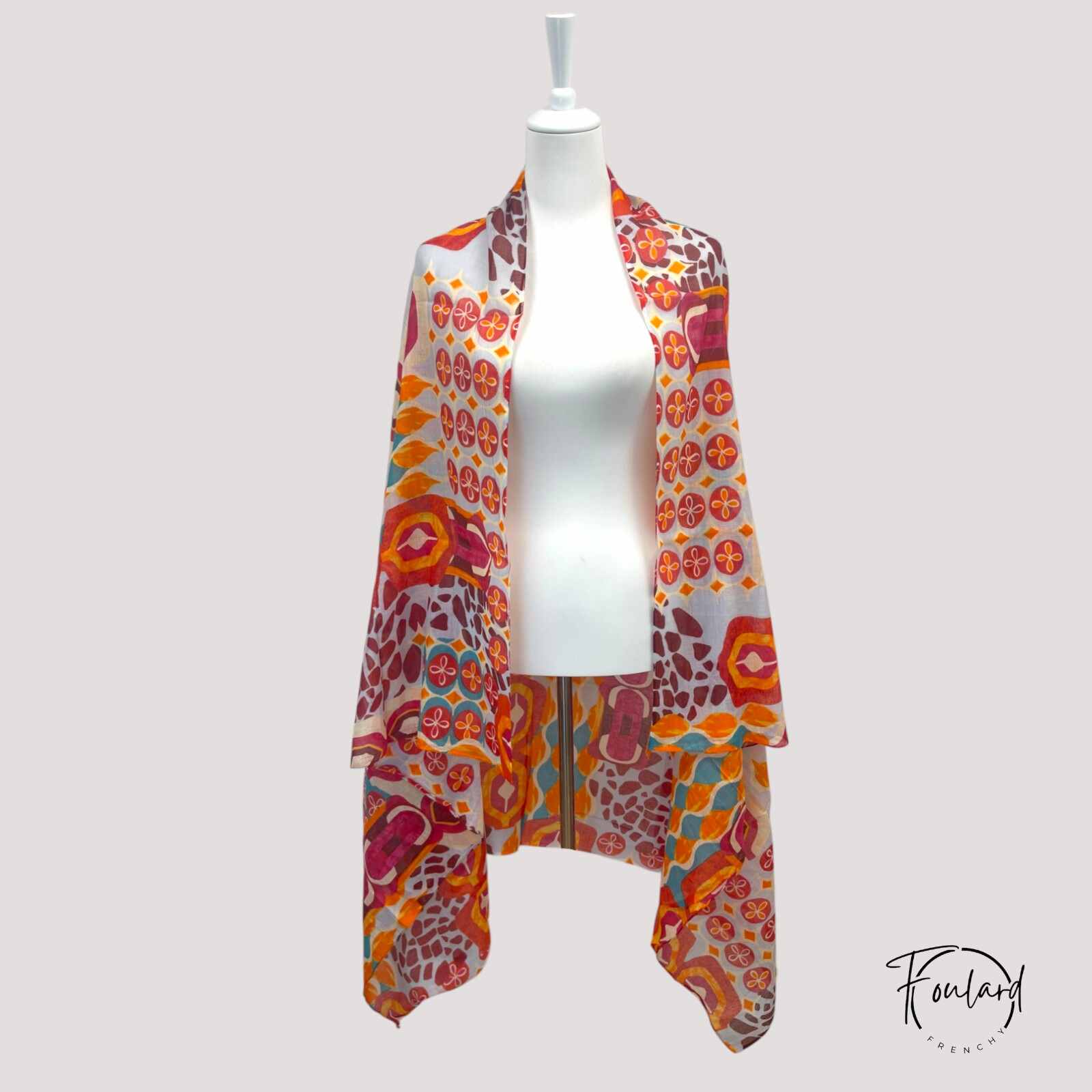 Foulard imprimé géométrique multicolore – Image 3