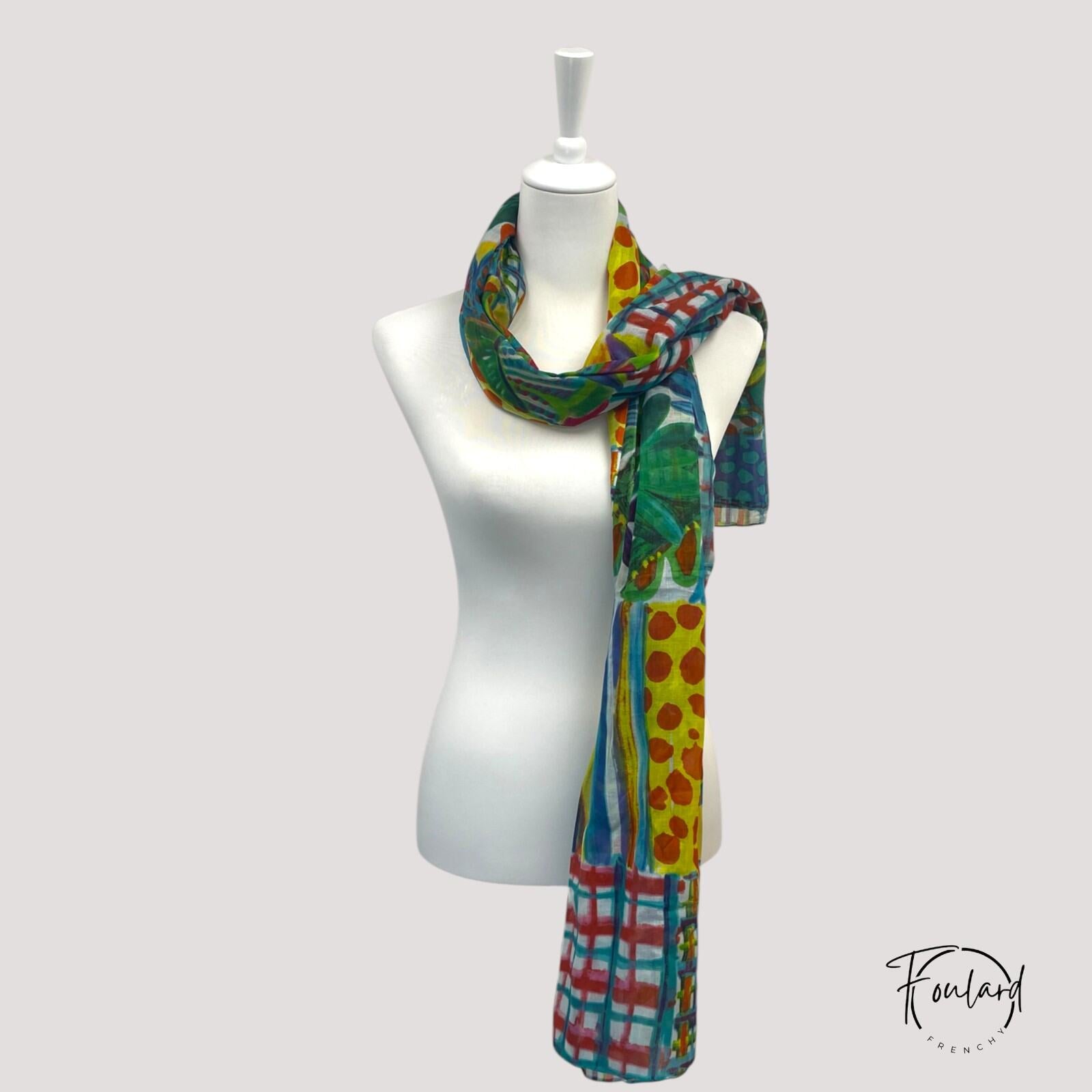 Foulard en coton, imprimé abstrait coloré – Image 3