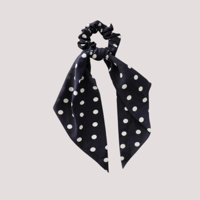 Chouchou foulard bleu marine à pois