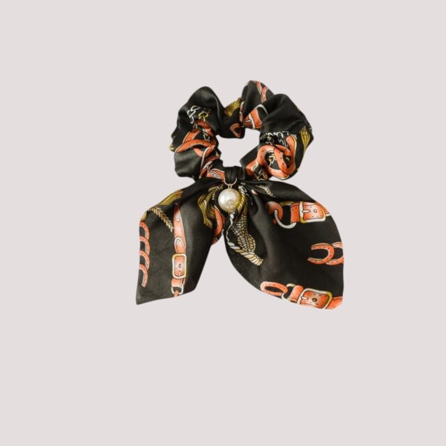 Chouchou foulard court noir, motif ceintures