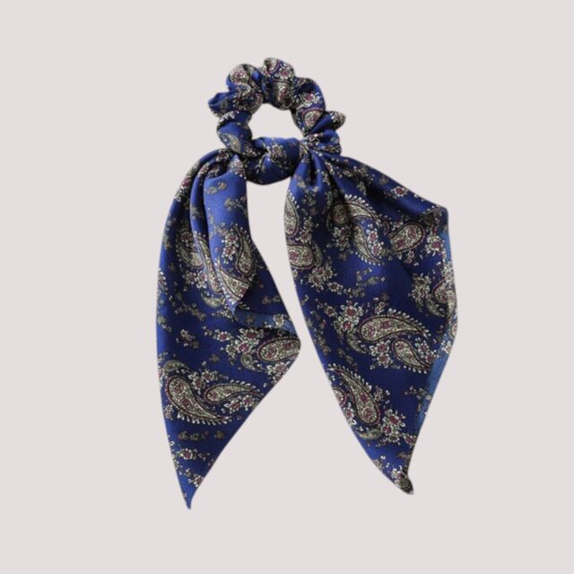 Chouchou foulard marine, motif baroque