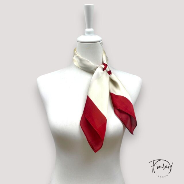 Foulard carré rayures bicolores, crème et rouge profond