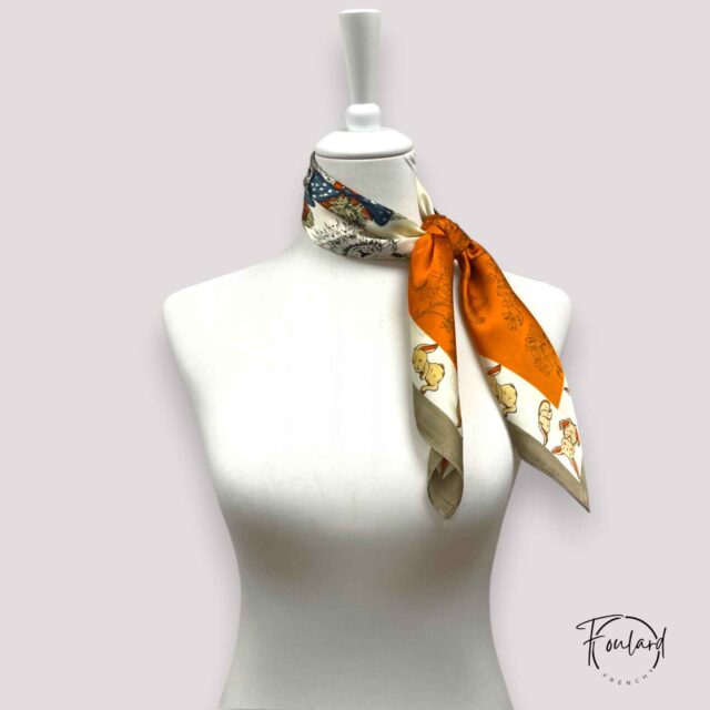 Foulard carré imprimé animalier, orange vif