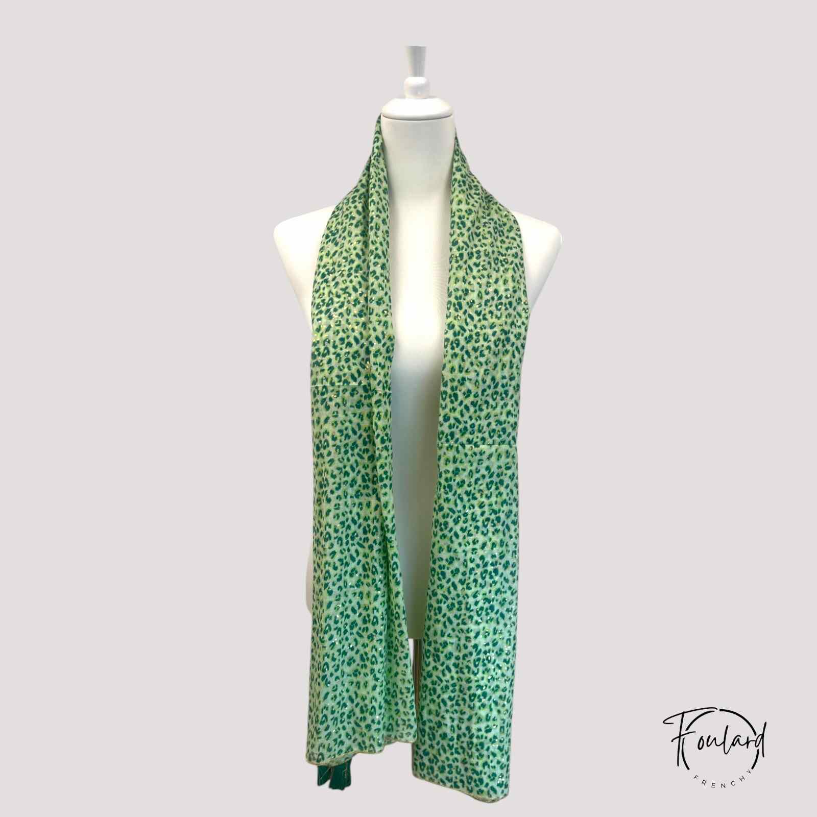 Foulard léopard vert et doré – Image 5