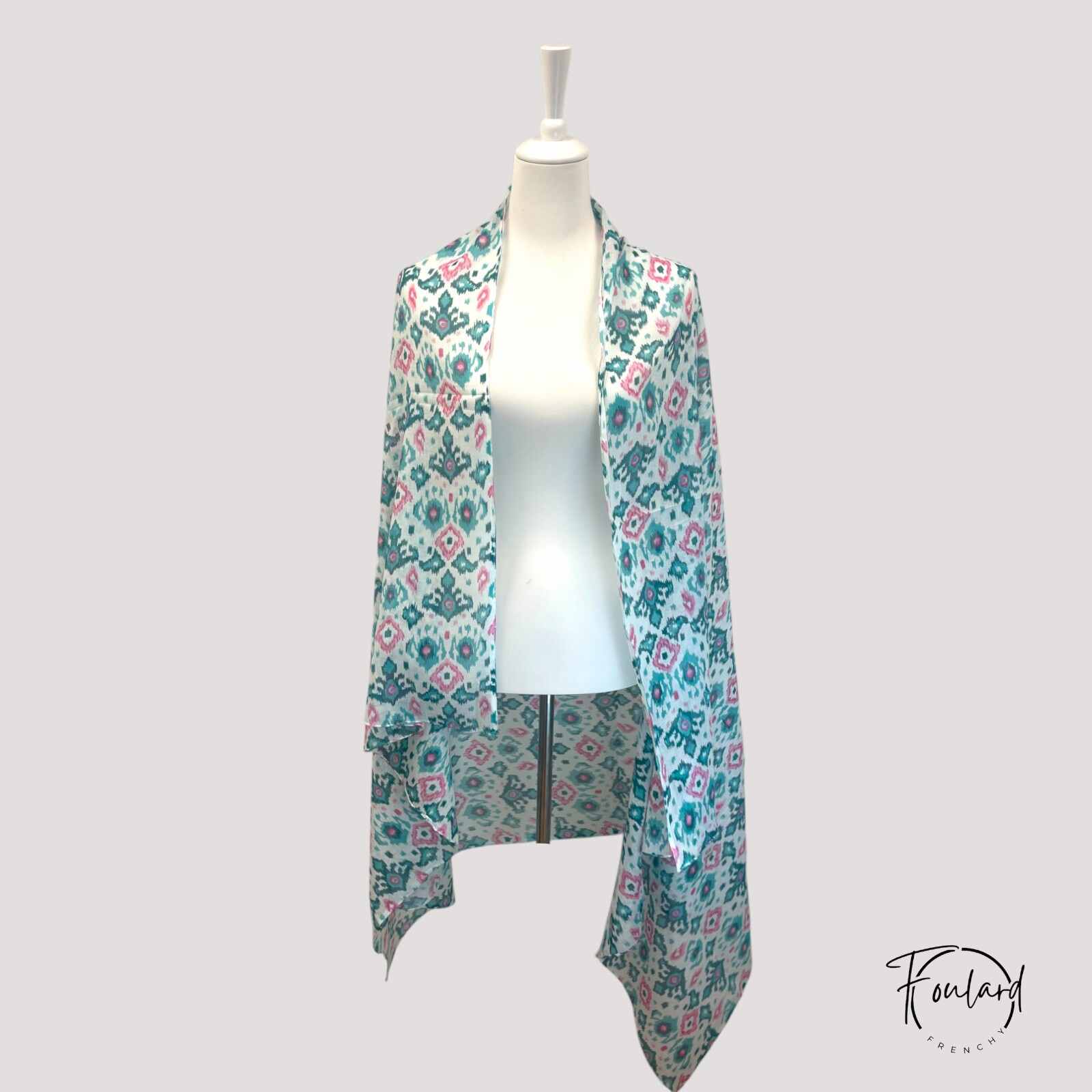 Foulard imprimé ethnique, rose et vert – Image 4