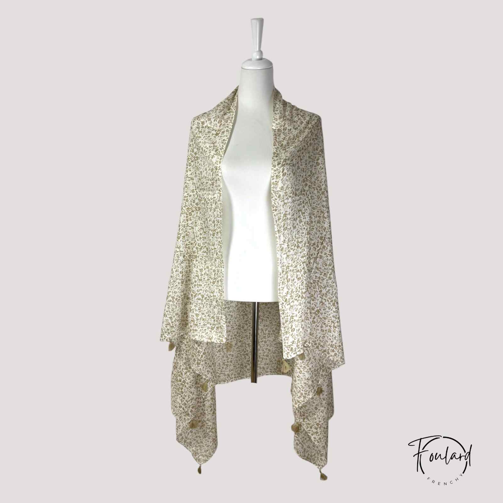 Foulard beige, motif feuillage – Image 4