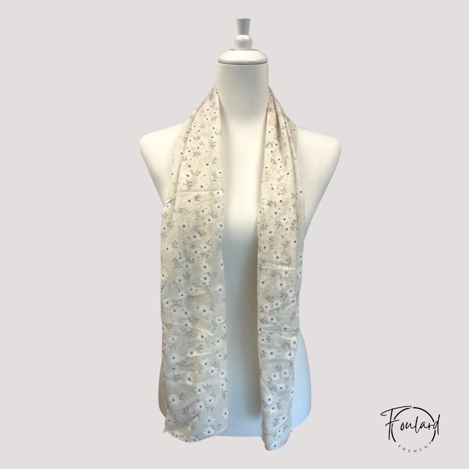 Foulard beige, fleurs blanches – Image 2