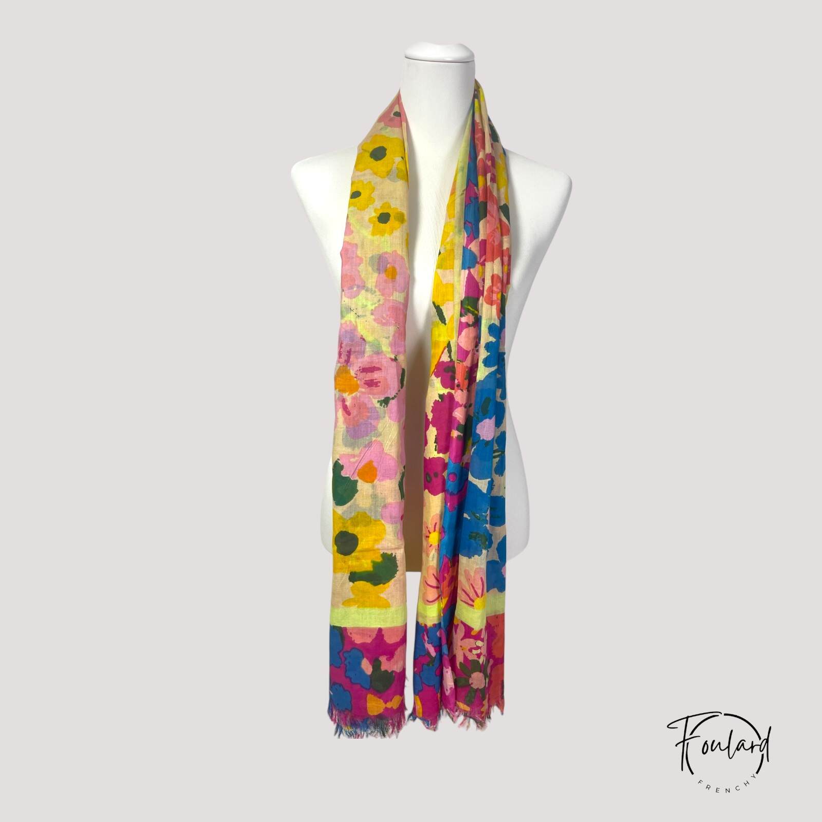Foulard en coton multicolore, fleurs vives – Image 4