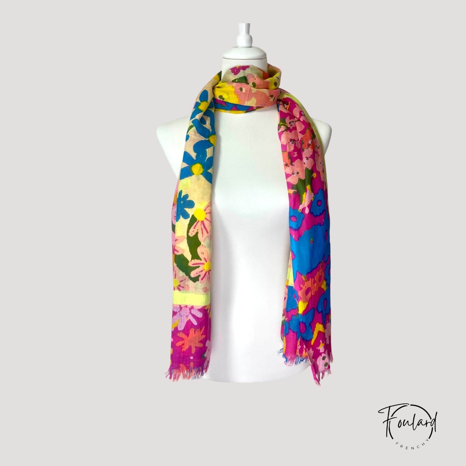 Foulard en coton multicolore, fleurs vives – Image 3