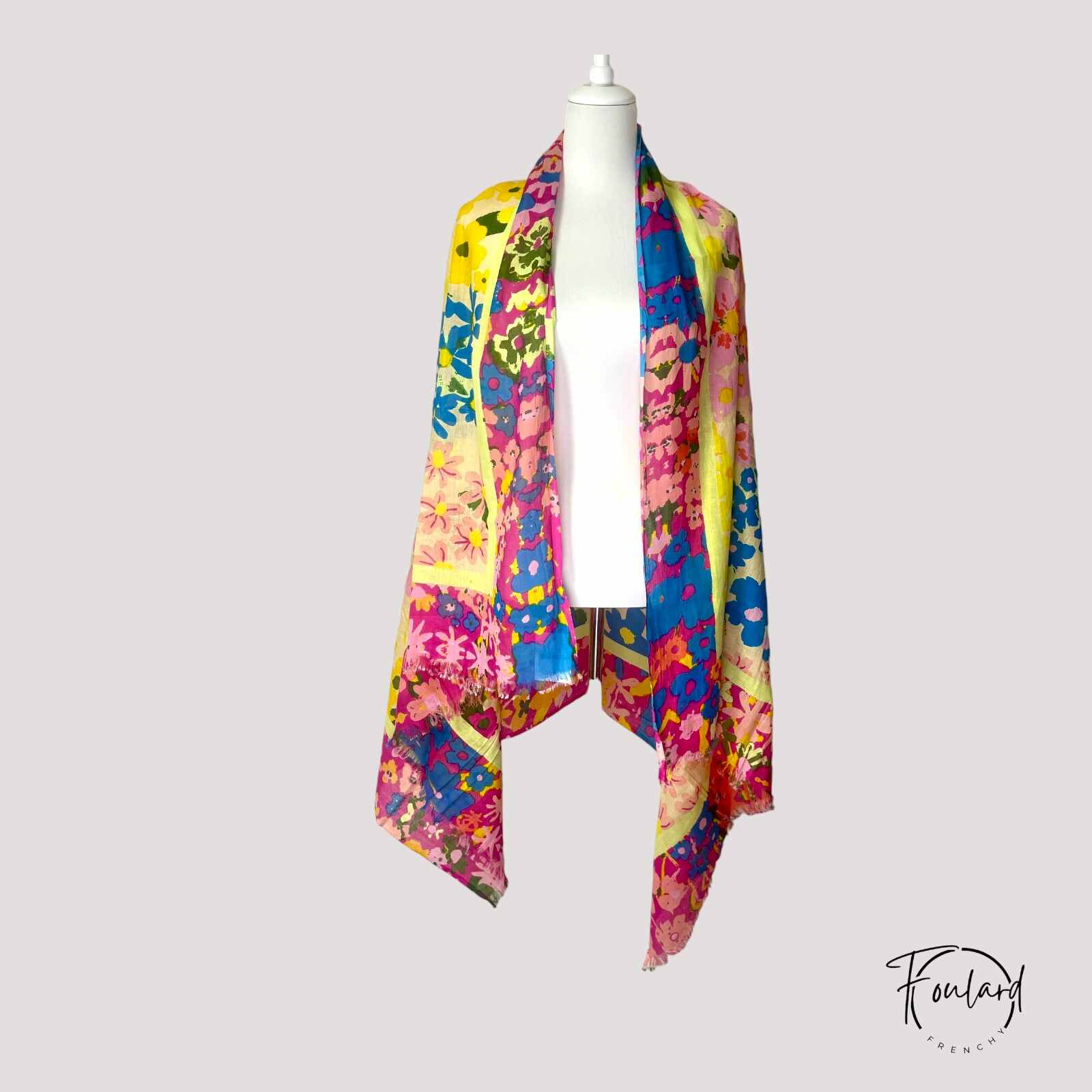 Foulard en coton multicolore, fleurs vives – Image 2