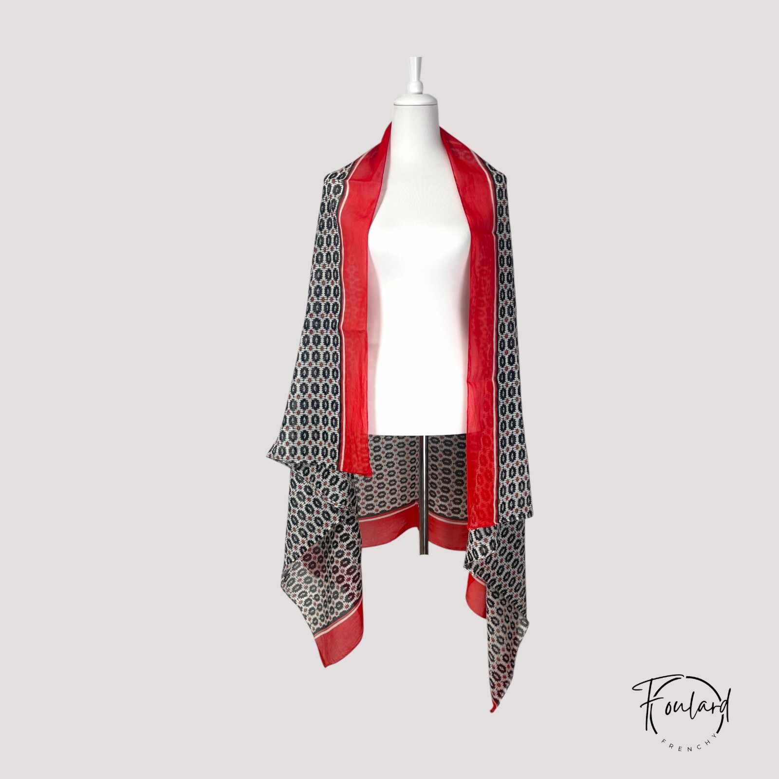 Foulard en coton, motif géométrique noir et rouge – Image 3