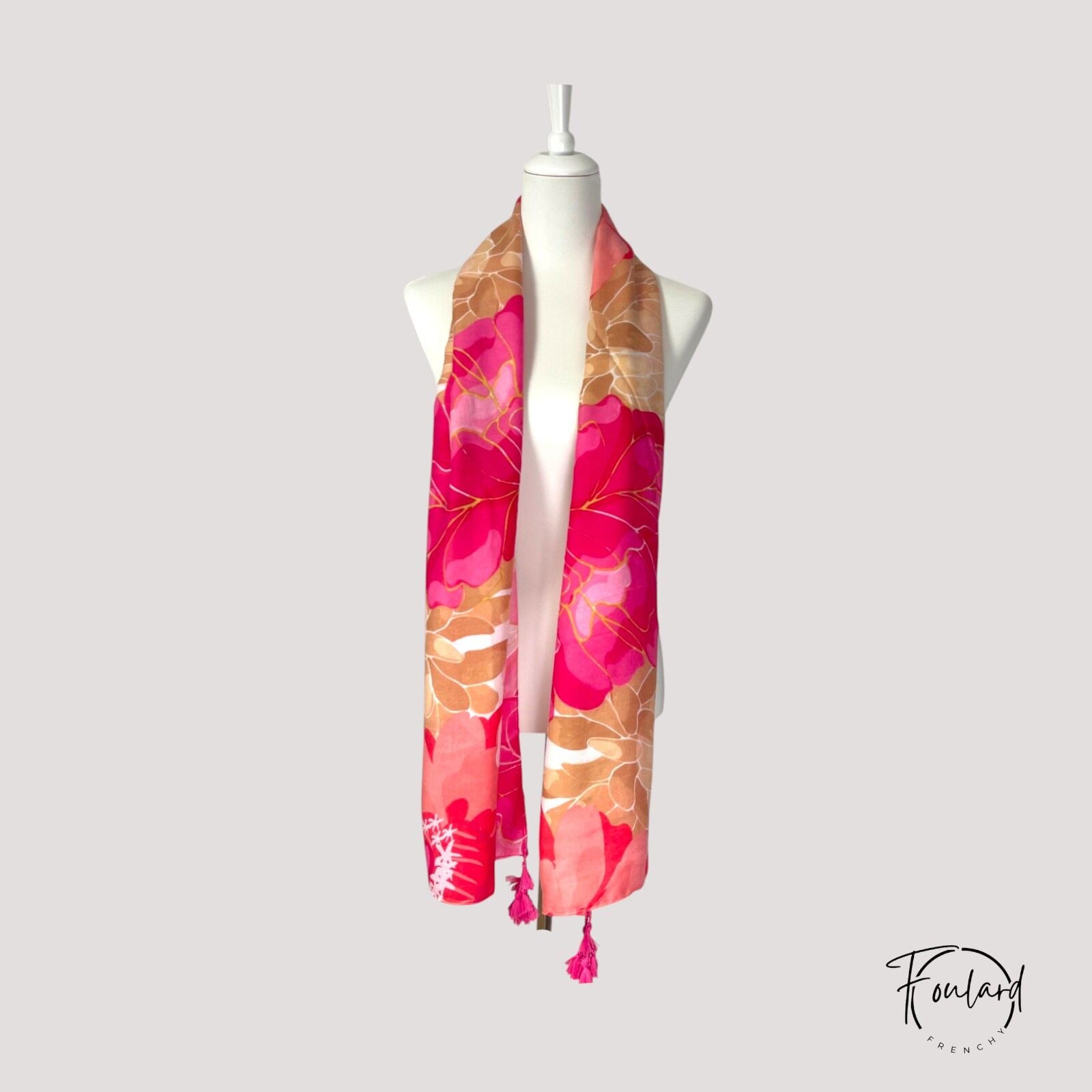 Foulard en coton, tons roses et corail – Image 3