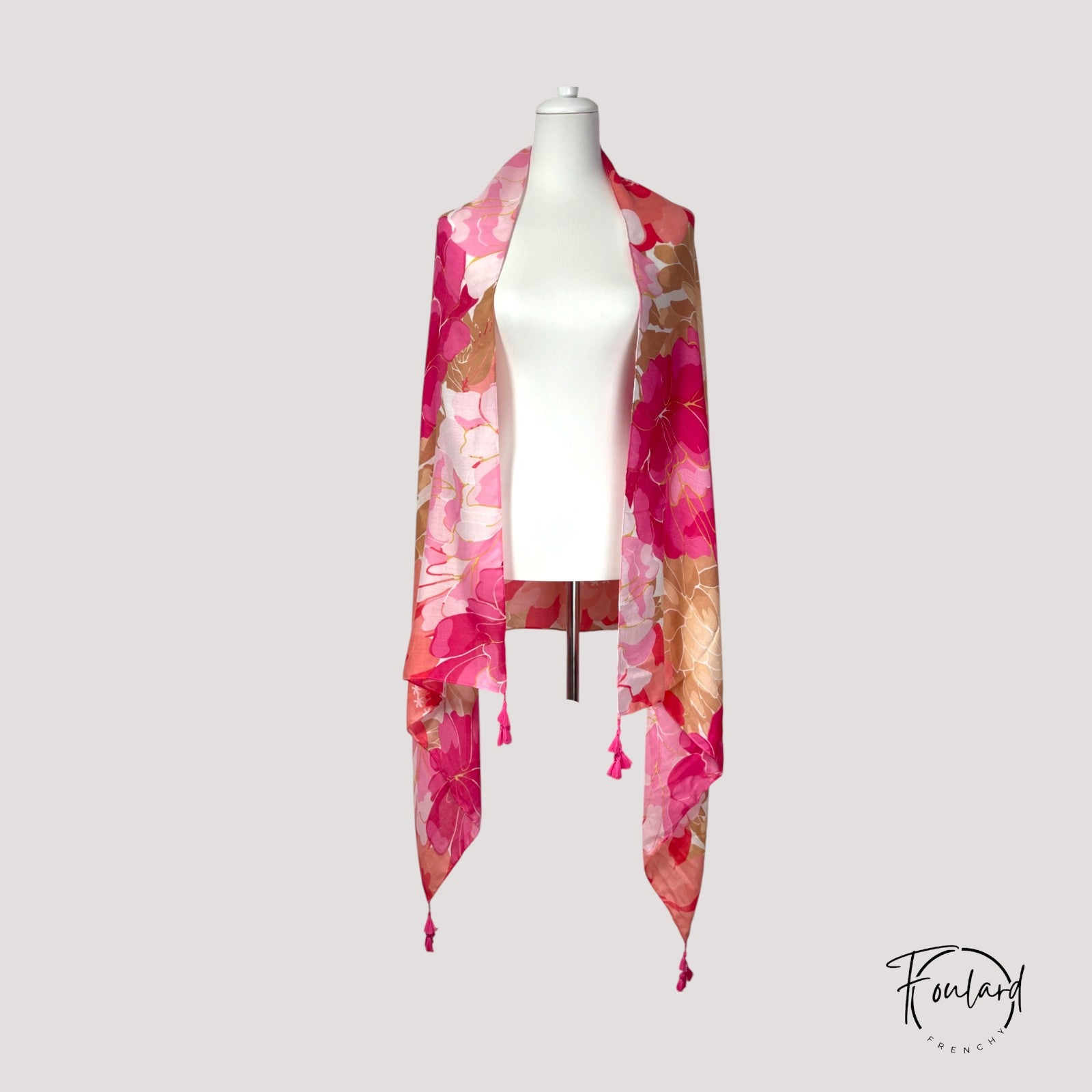 Foulard en coton, tons roses et corail – Image 2
