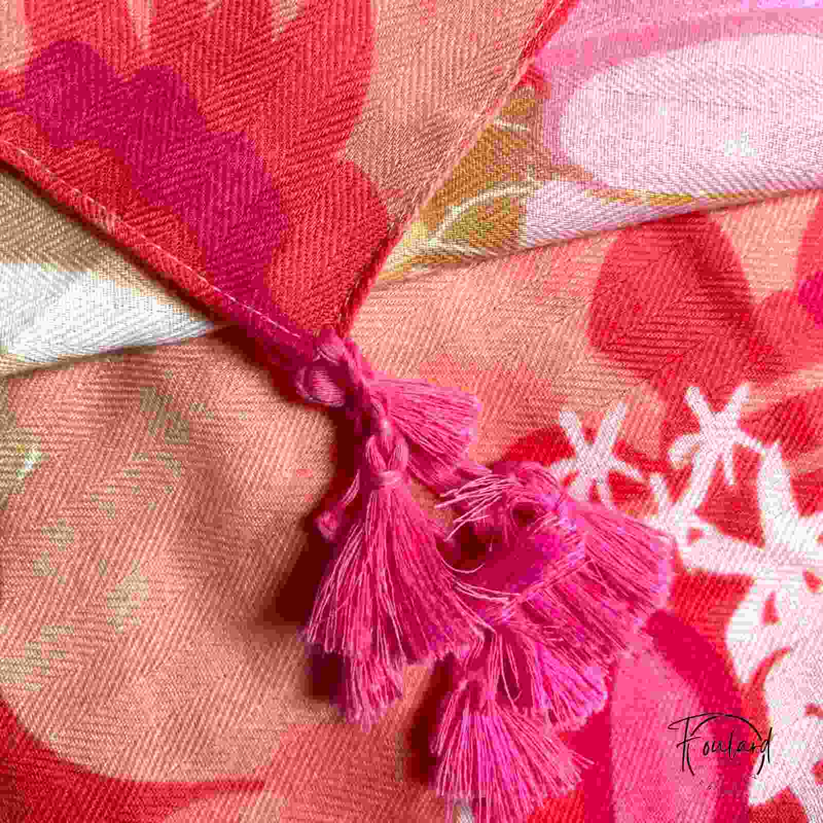 Foulard en coton, tons roses et corail – Image 4