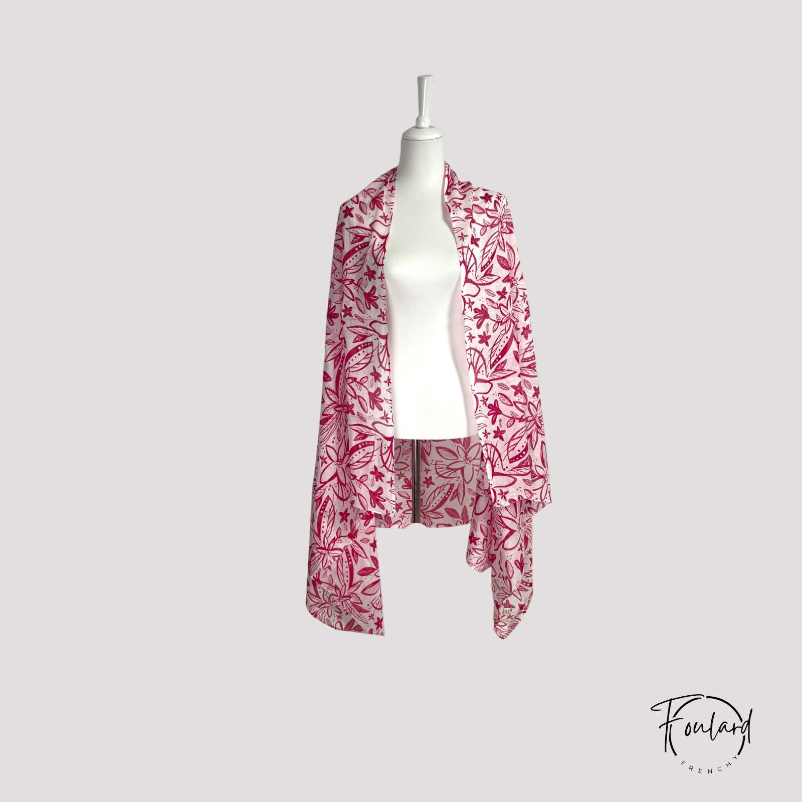 Foulard en coton, rose fuchsia à motif floral – Image 2