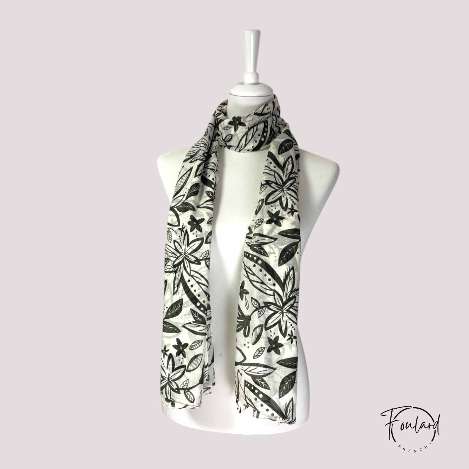 Foulard en coton vert kaki, motif floral – Image 2