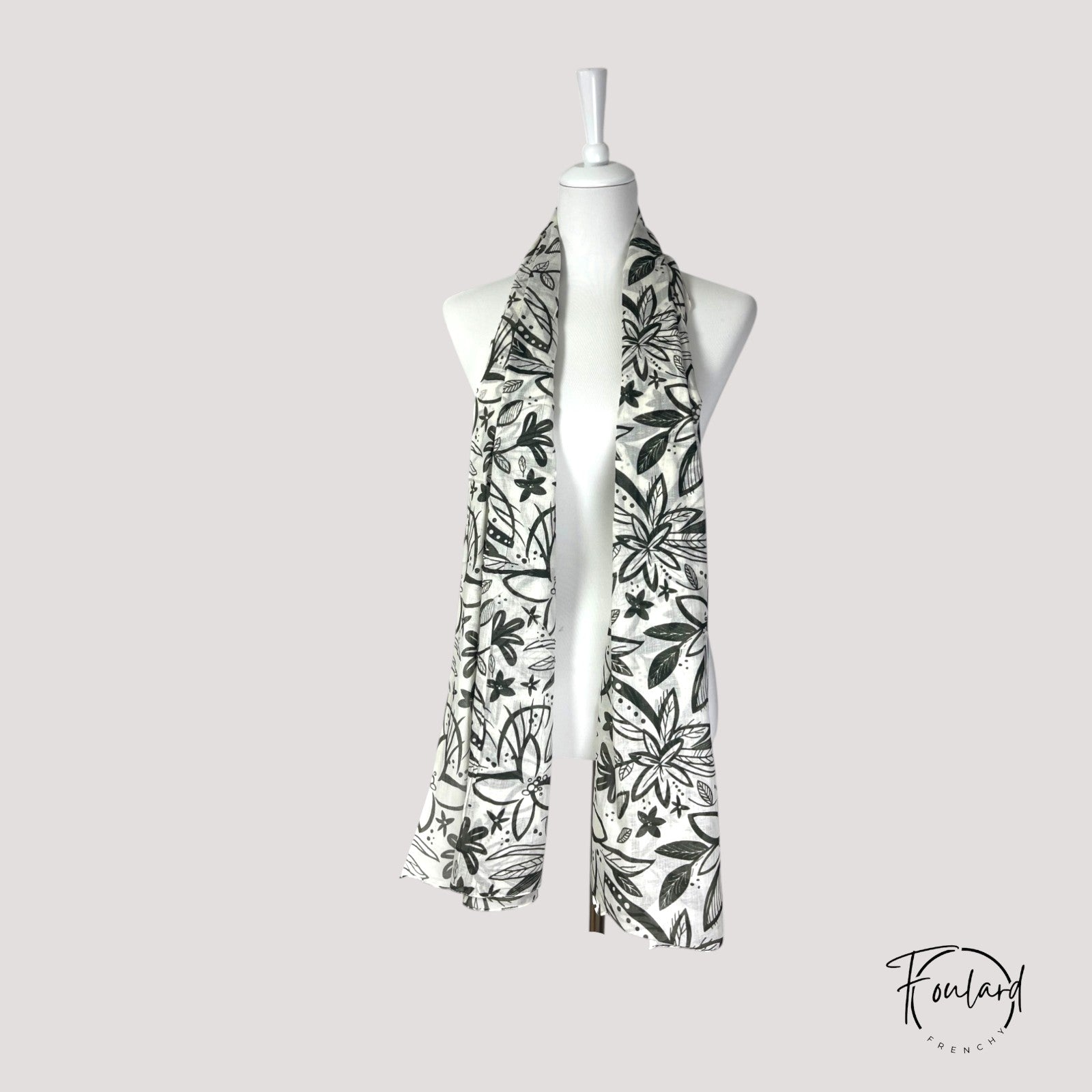 Foulard en coton vert kaki, motif floral – Image 3