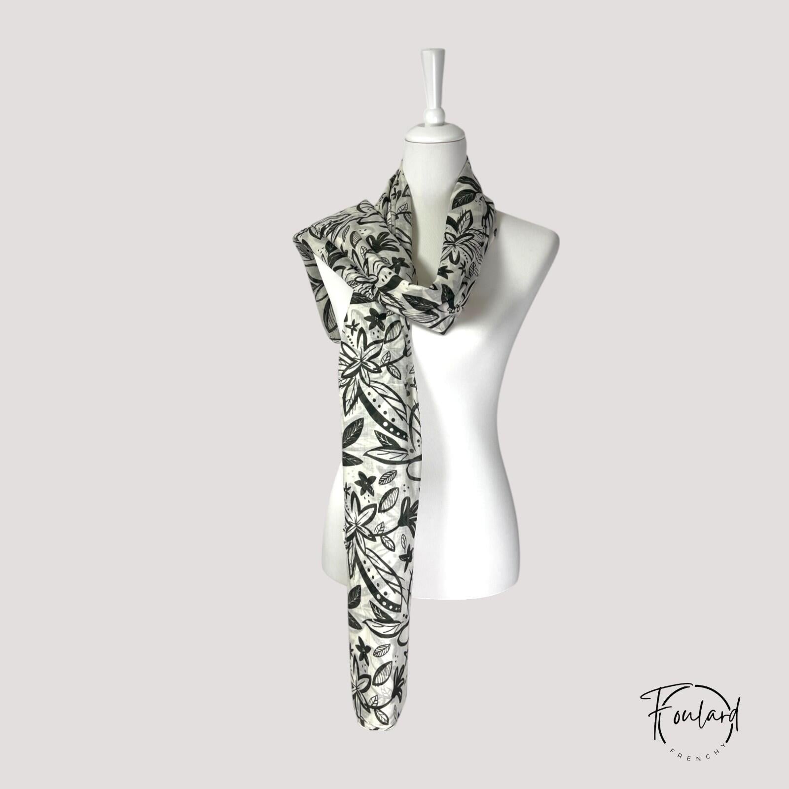 Foulard en coton vert kaki, motif floral – Image 4