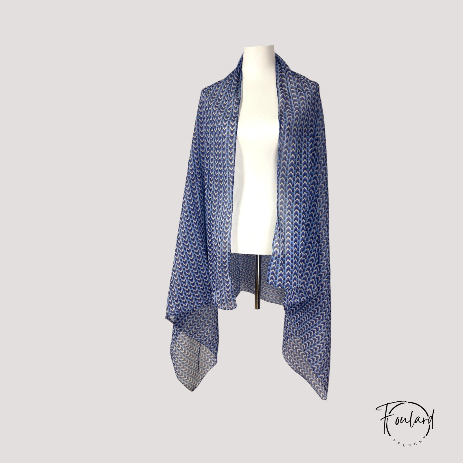 Foulard en coton, motifs géométriques bleu marine – Image 2