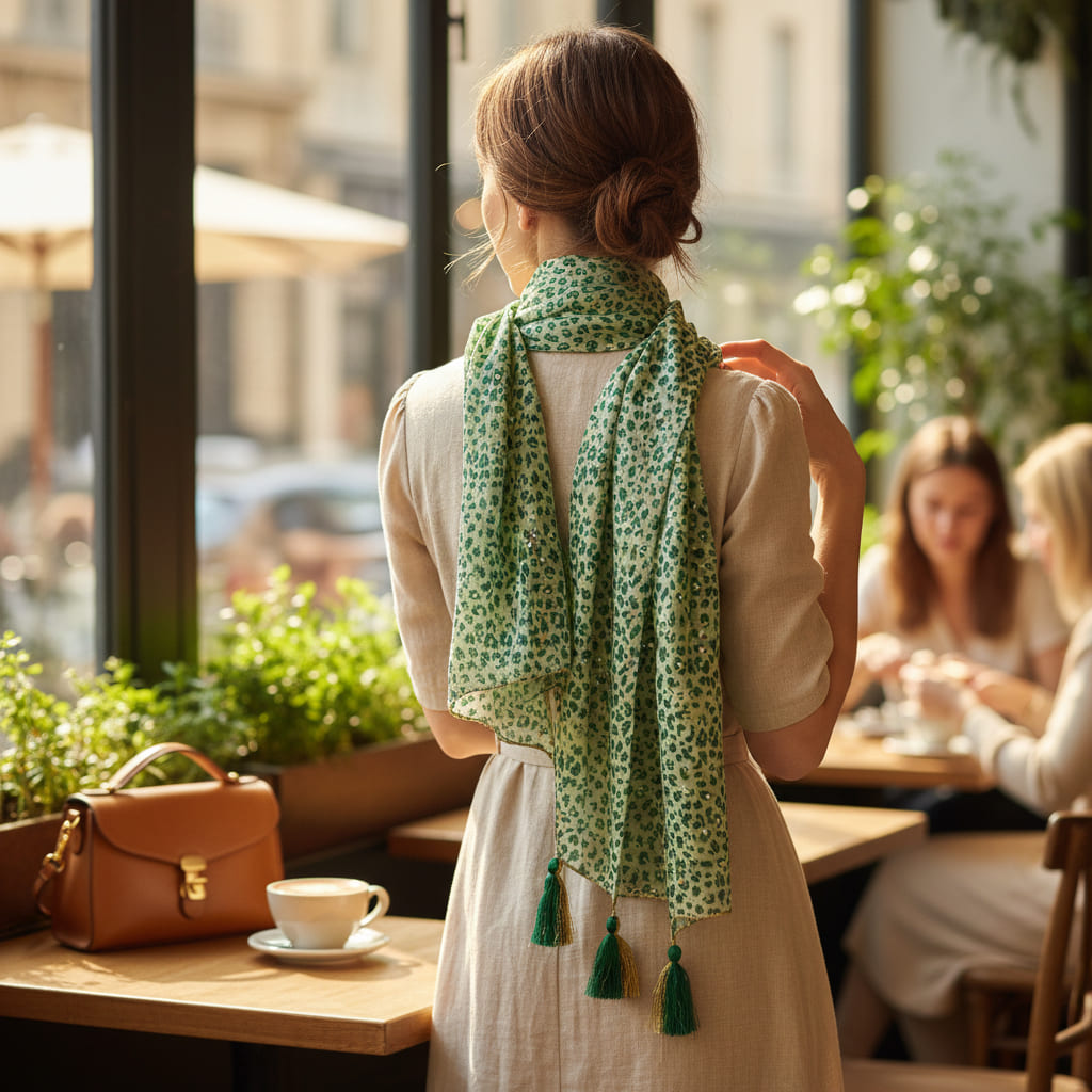 Foulard léopard vert et doré