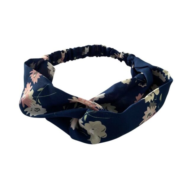 Bandeau croisé bleu marine, fleurs pastel