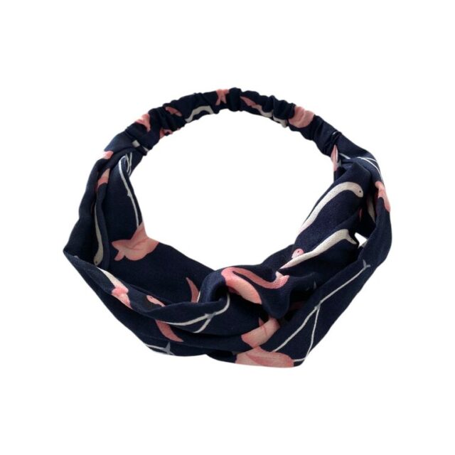 Bandeau croisé bleu marine, flamants roses