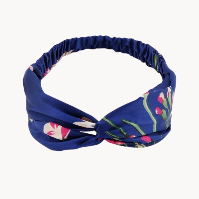 Bandeau motif floral, fond bleu profond