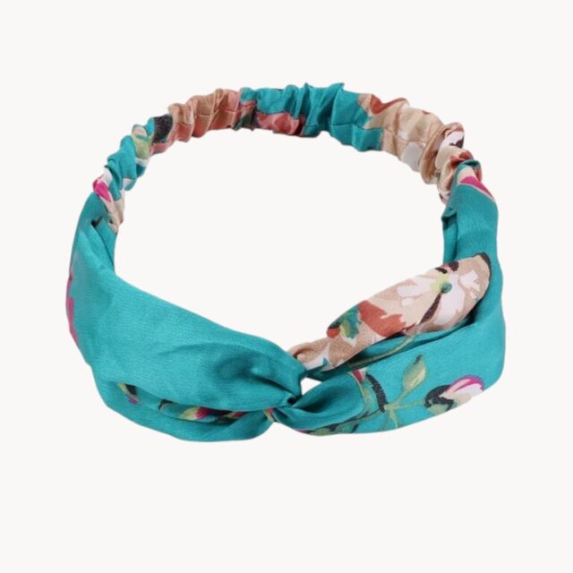 Bandeau motif floral, fond bleu turquoise