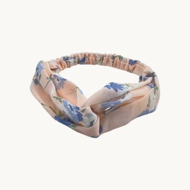 Bandeau fleurs bleues, fond rose