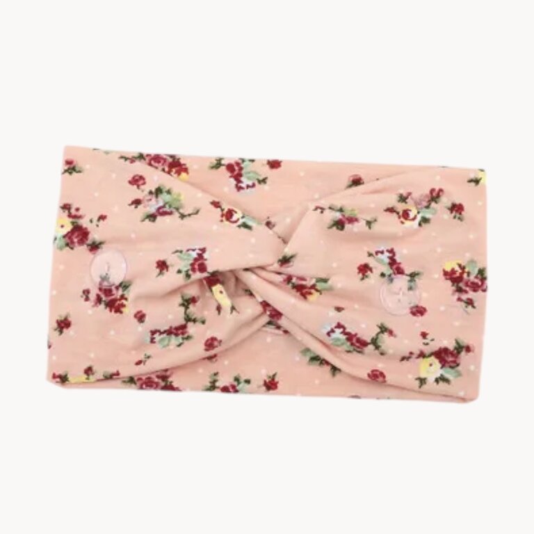 Bandeau large, motif floral fond rose pâle