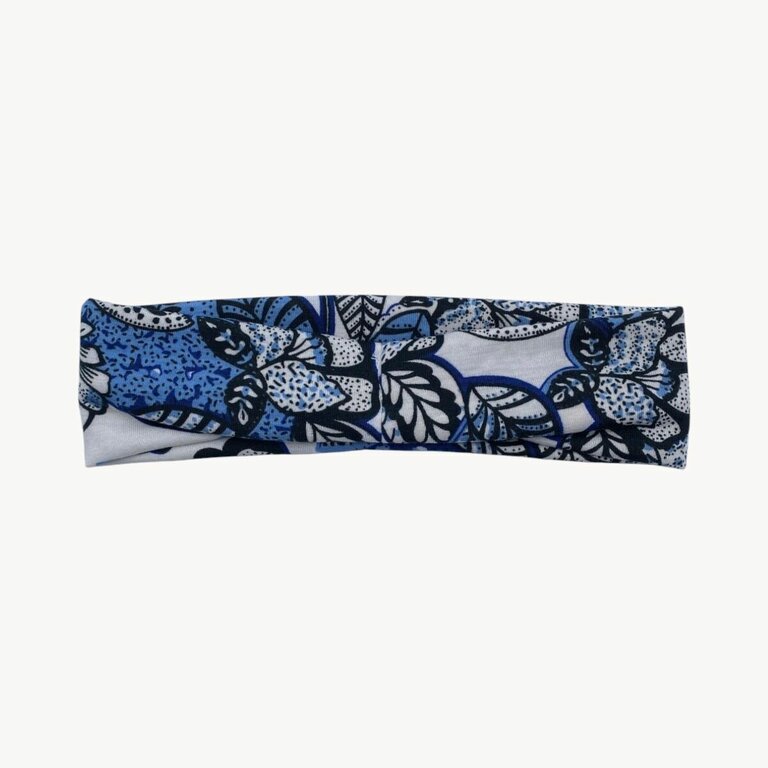 Bandeau motif floral bleu, noir et blanc