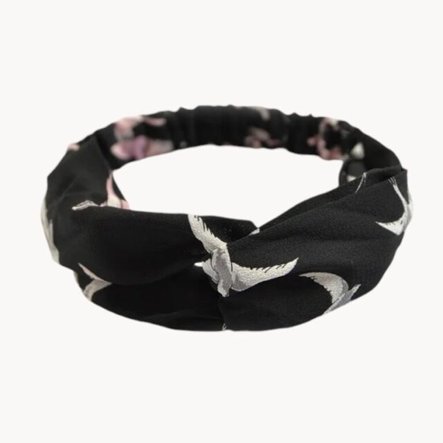 Bandeau noir, motif oiseaux en vol