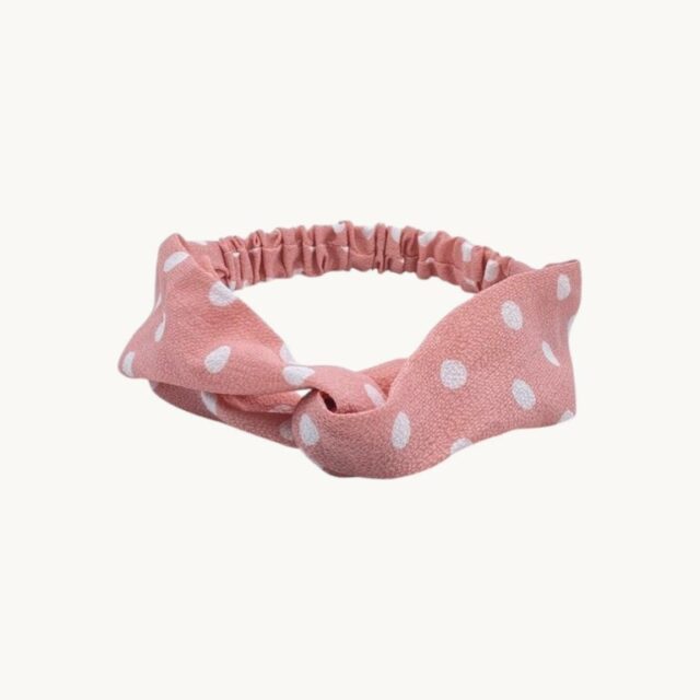 Bandeau pois blancs, fond rose