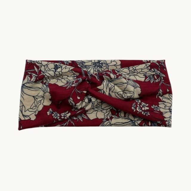 Bandeau bordeaux et beige, motif floral
