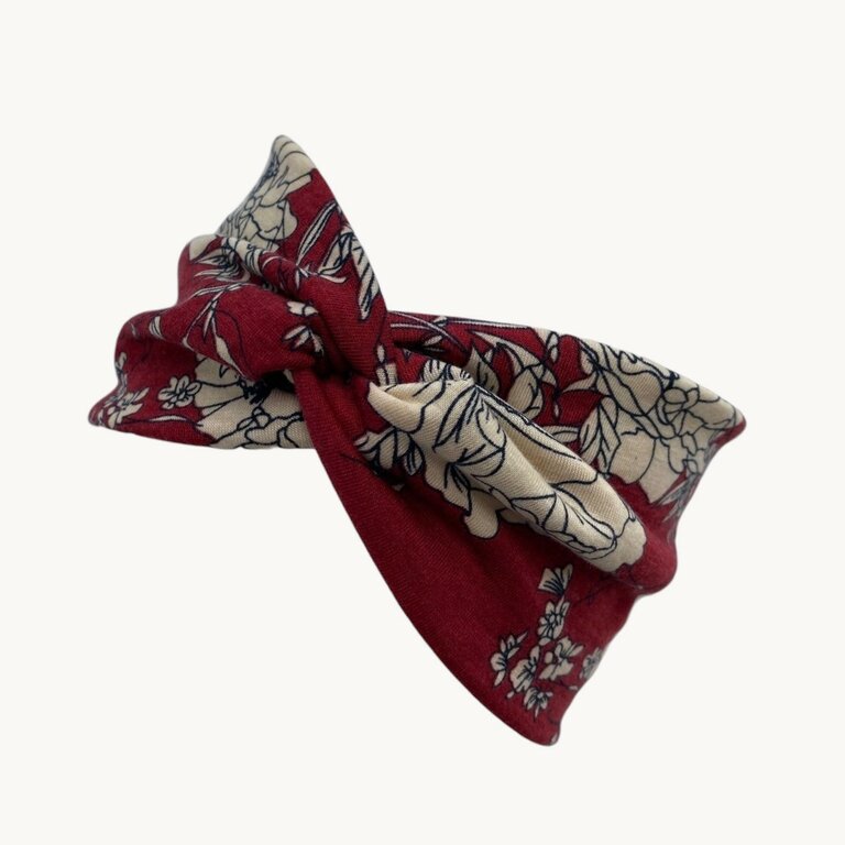 Bandeau bordeaux et beige, motif floral – Image 2