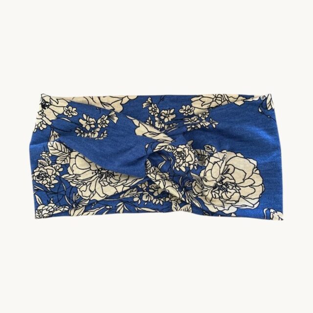 Bandeau bleu et beige, motif floral