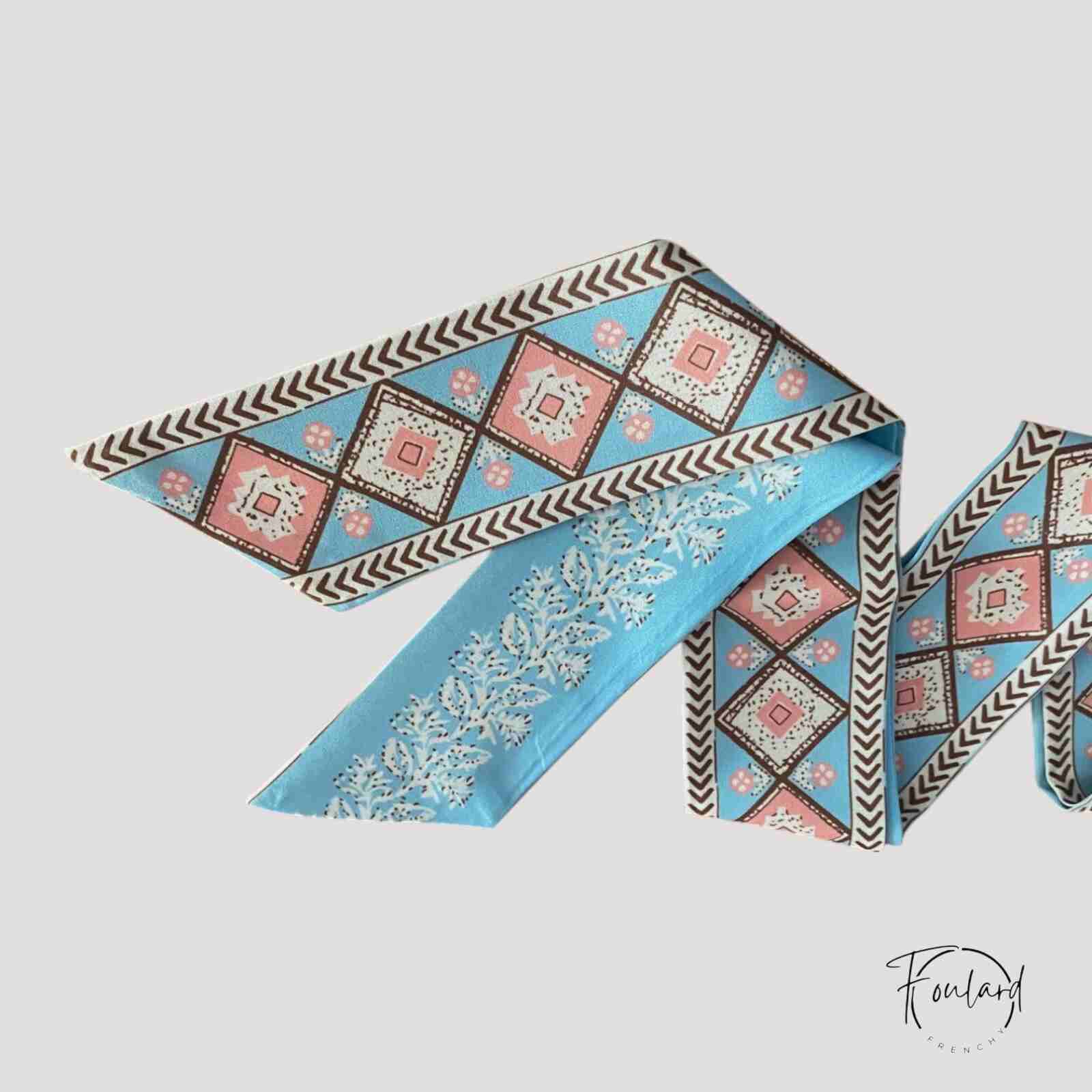 Ceinture foulard bleu ciel, motifs réversibles – Image 2