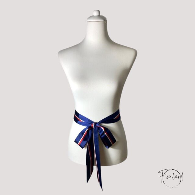 Ceinture foulard bleu, rayures tricolores