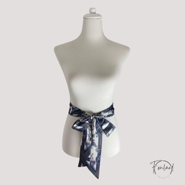 Ceinture foulard, motif cachemire bleu et gris