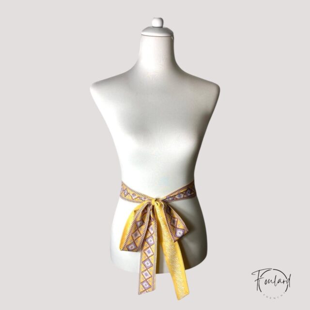 Ceinture foulard jaune, motifs réversibles