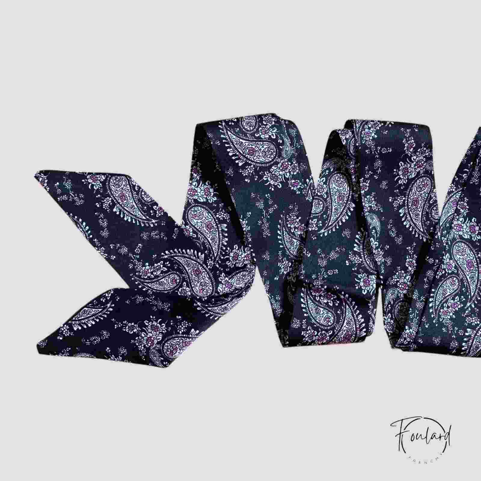 Ceinture foulard noire, motif cachemire violet – Image 2